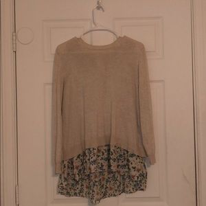 Time and Tru Cream Sweater with Floral Chiffon
